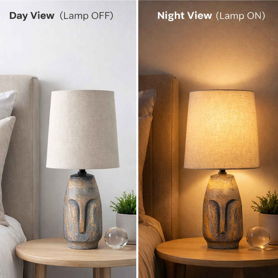 Homesake Small Retro Teardrop Table Lamp | Wood Grain Farmhouse | Bedroom & Living Room | Gray