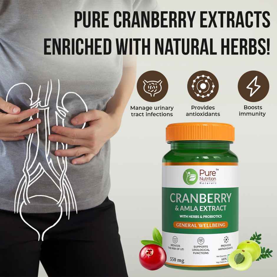 Pure Nutrition Cranberry & Amla Extract with 3B CFU Probiotics - UTI Health - 60 VEG Caps