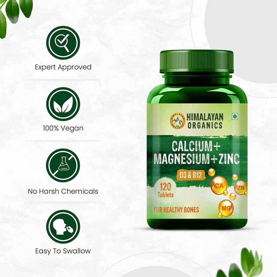 Himalayan Organics Calcium Magnesium Zinc Vitamin D3 K 120 VEGetarian Tablets