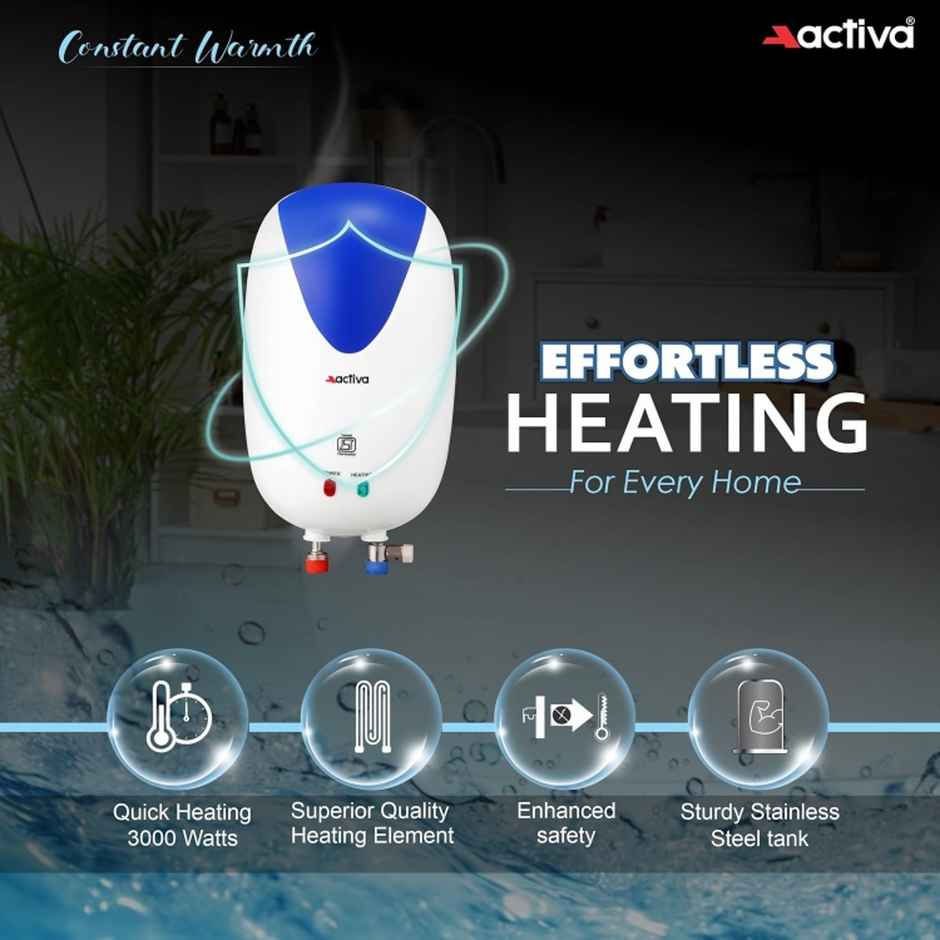 Activa Instant 3Ltr 3 Kva Special Anti Rust Coated 0.7Mm Ss Tank Wall Mount Geyser - White
