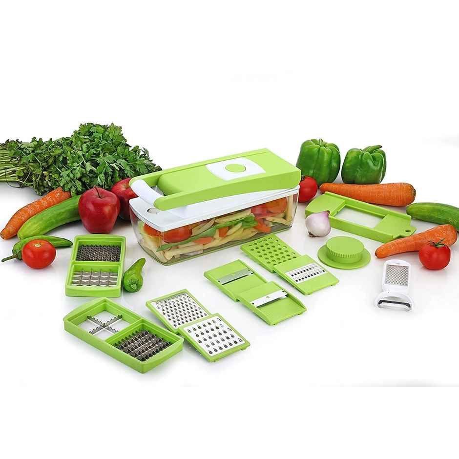 Ganesh 14 In 1 Multipurpose Chopper Fruits & Vegetable Cutters Chopper For Kitchen (Green, Plastic)