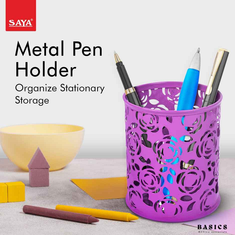 Saya Metal Pen Stand | Laser-Cut Desk Organizer for Office | Home & Study Table