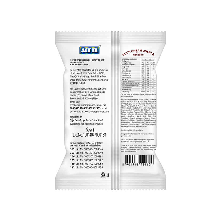 ACT II Ready To Eat Popcorn | Sour Cream & Cheese Flavour | On-the-go Snacks