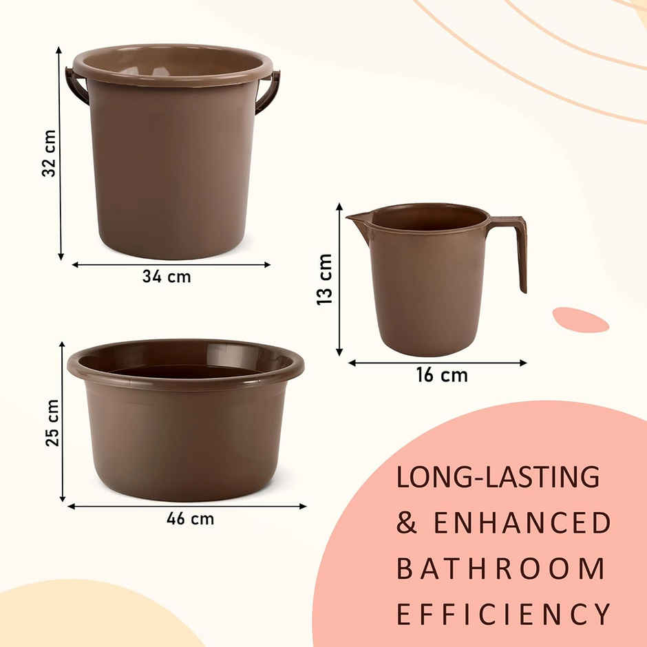 Kuber Industries Tub-Bucket with Mug Bathroom Combo Set|Set of 3|Brown