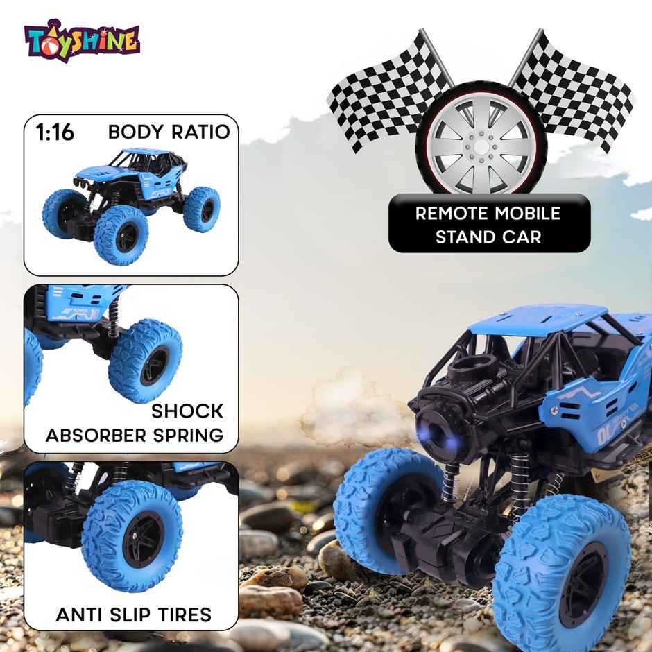 Toyshine 1:16 Scale 27Mhz Smoke Rock Crawler Monster RC Truck | With Booster Spray Function | Blue