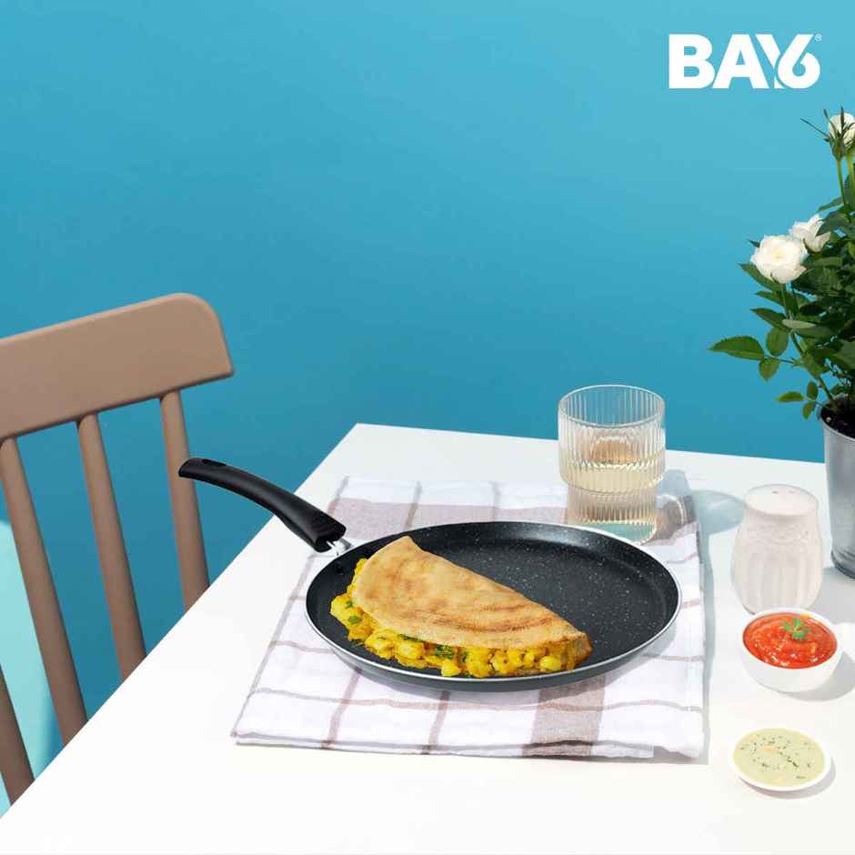 BAY6 Nonstick Dosa Tawa | 26 cm - Grey (Not Induction Compatible)