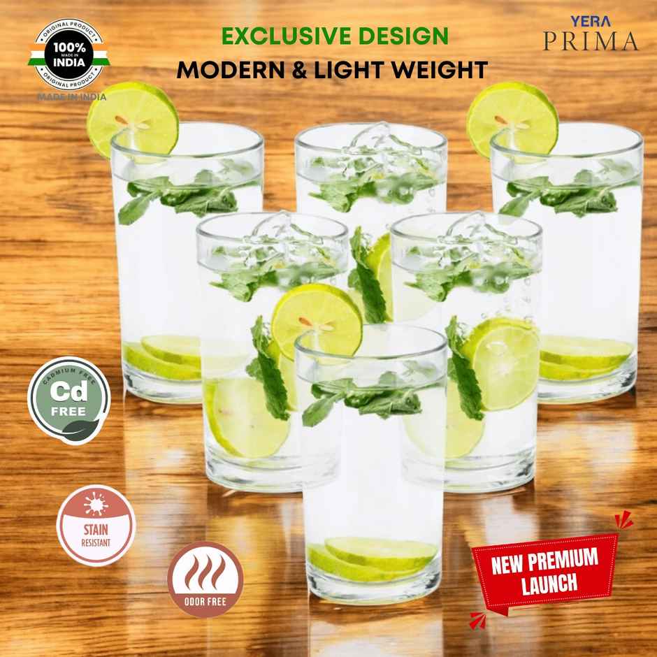 YERA GLASSWARE Prima Aqua Glass - 245 ml | Durable & Stylish