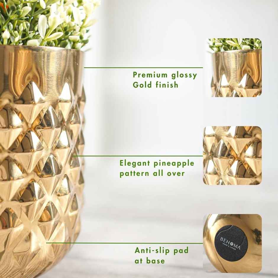Behoma Pineapple Planter - Gold | 5.3 Inch | Decorative Accent
