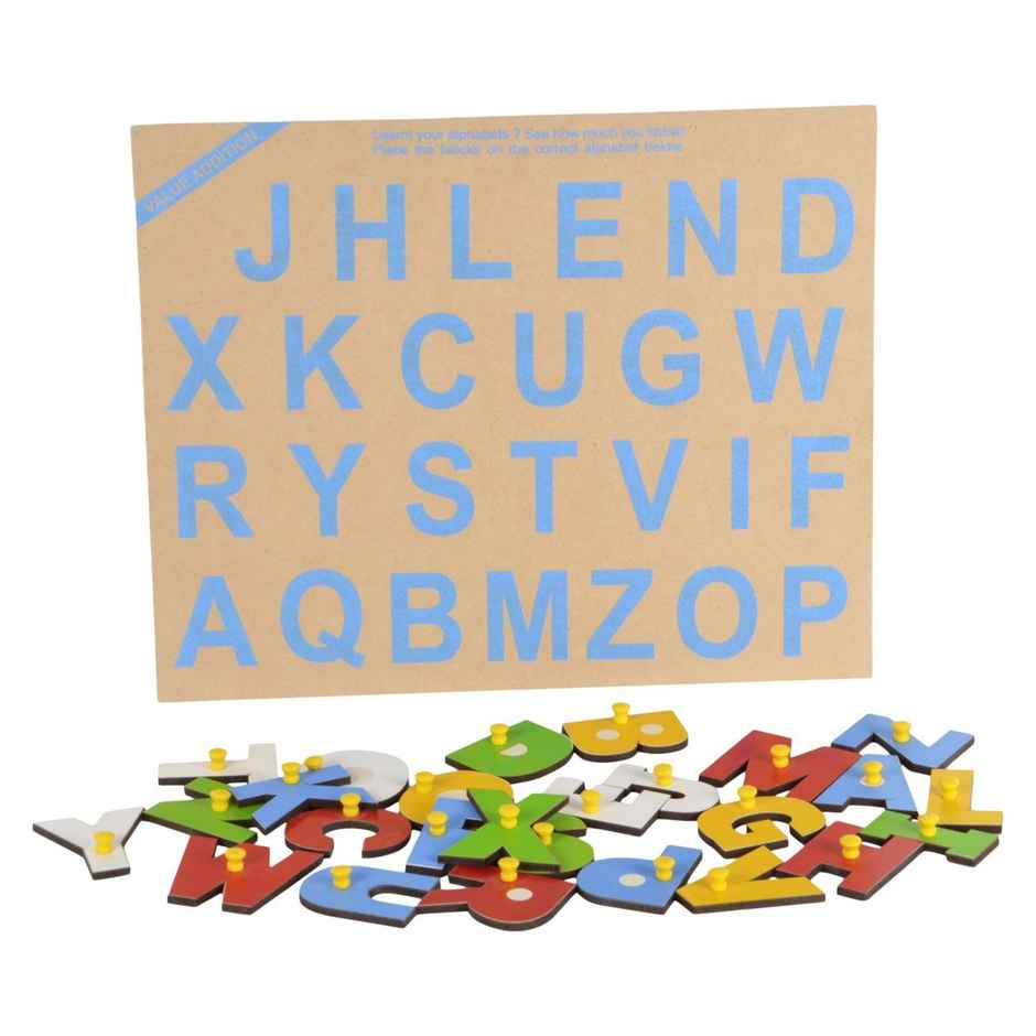 Skillofun Wooden Alphabet Tray with Knobs | Learning Tool | Safe Educational Play for Kids