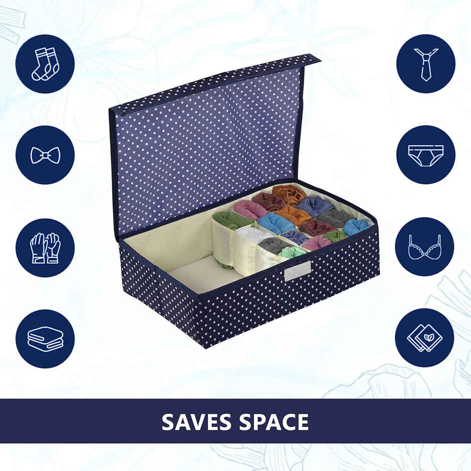 Kuber Industries 16+1 Foldable Undergarments Organizer | For Handkerchiefs-Belt-Tie-Socks | Blue
