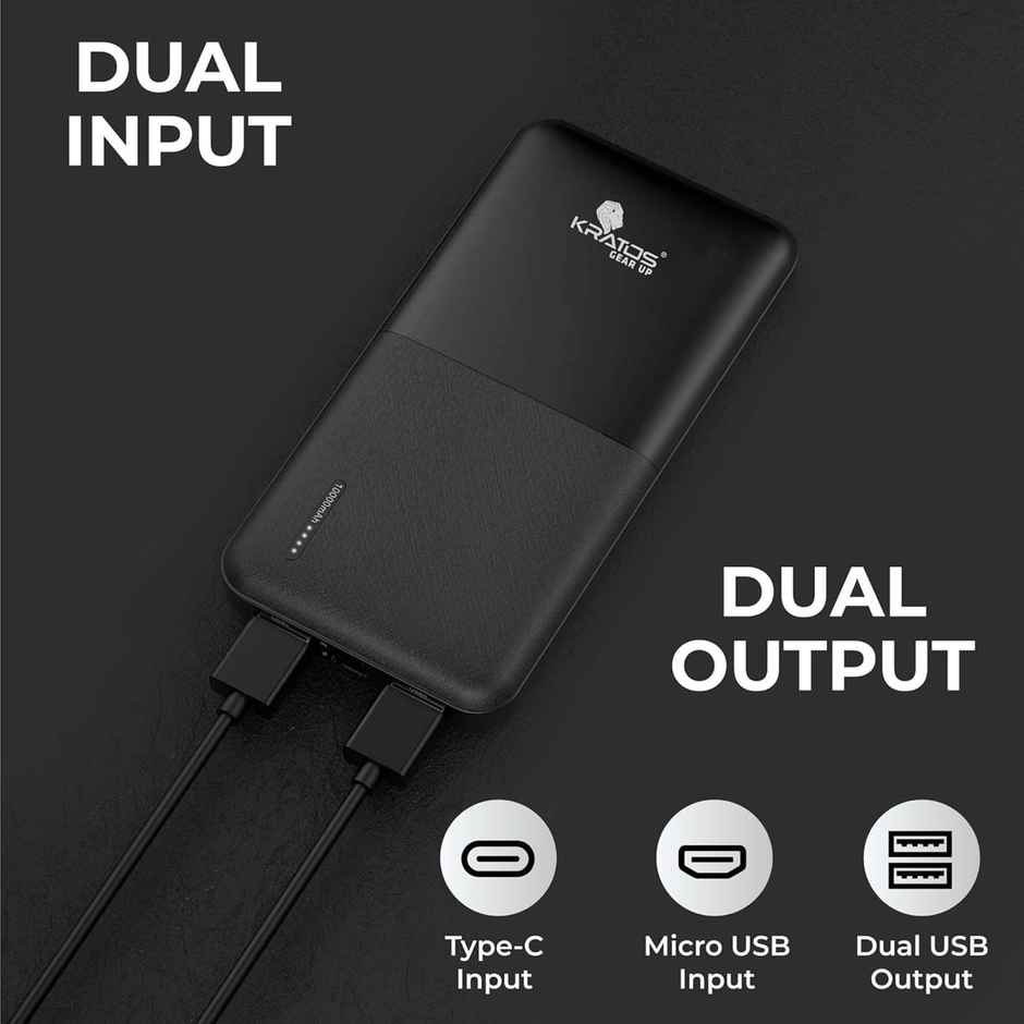 Kratos 10000 mAh Legend Pro Power Bank with USB C/B Input | Dual USB A Output | Slim and Stylish | 12w