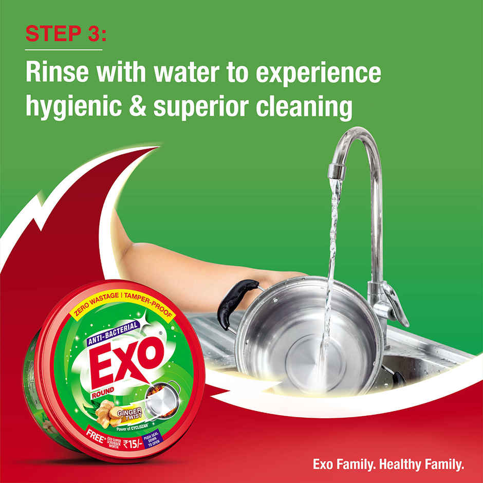Exo Anti-Bacterial Round Dishwash Bar, Ginger With Power of Bio-Enzymes with free scrubber