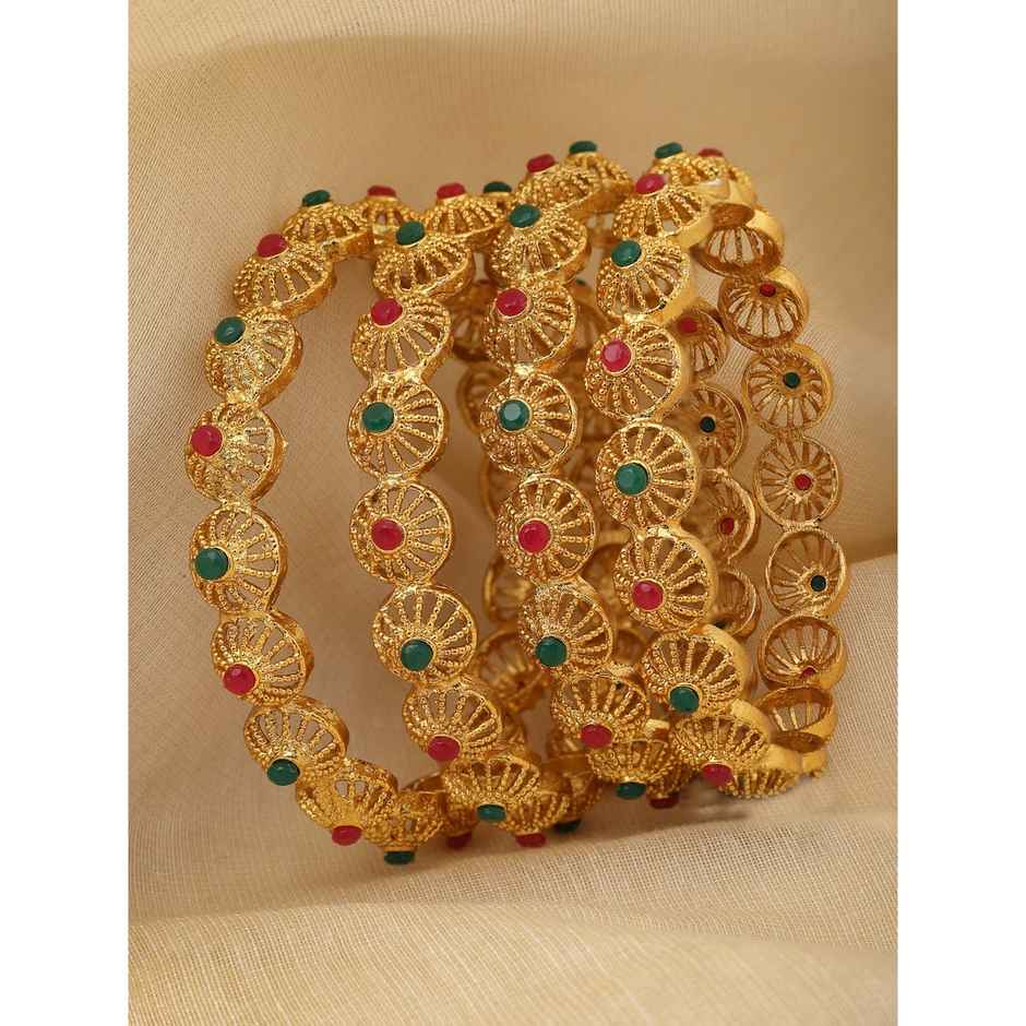 Sukkhi Classic Gold Plated Red & Green Bracelet Bangle Set Jewellery for Women & Girls - 2.8
