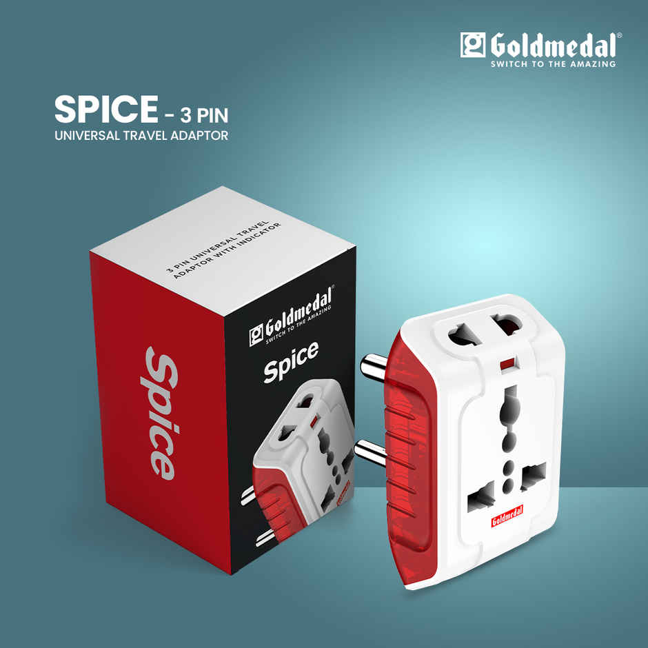 Gold Medal Spice 3 Pin 240V Multi Plug Socket | 10 Amp Adaptor with LED Indicator | Supports 2-Pin&3-Pin Plugs | Multiplug for Home&Office( Laptop/Mobile charger)