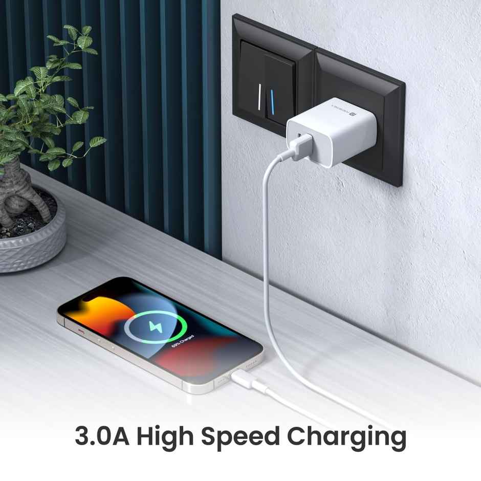 Portronics Konnect Link USB to 8 PIN Fast Charging Cable | 3.0A Output-480Mbps | 1 m Length | White