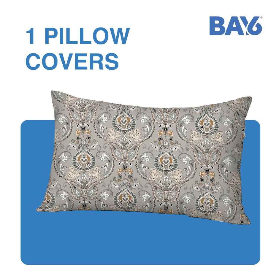 BAY6 Single Microfibre Ethnic Bedsheet | With Pillow Cover | Grey & Beige | 59 x 87 in