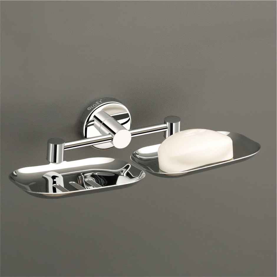 GLOXY Stainless Steel Wall Mount Double Soap Holder for Bath Dish Bathroom Accessories & Fittings