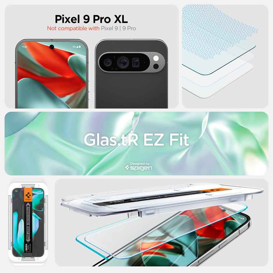 Spigen EZ Fit Tempered Glass Screen Protector Guard For Pixel 9 Pro XL (2 Pack)