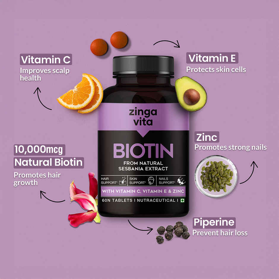 Zingavita Plant Biotin | Hair & Skin Health | 10,000mcg