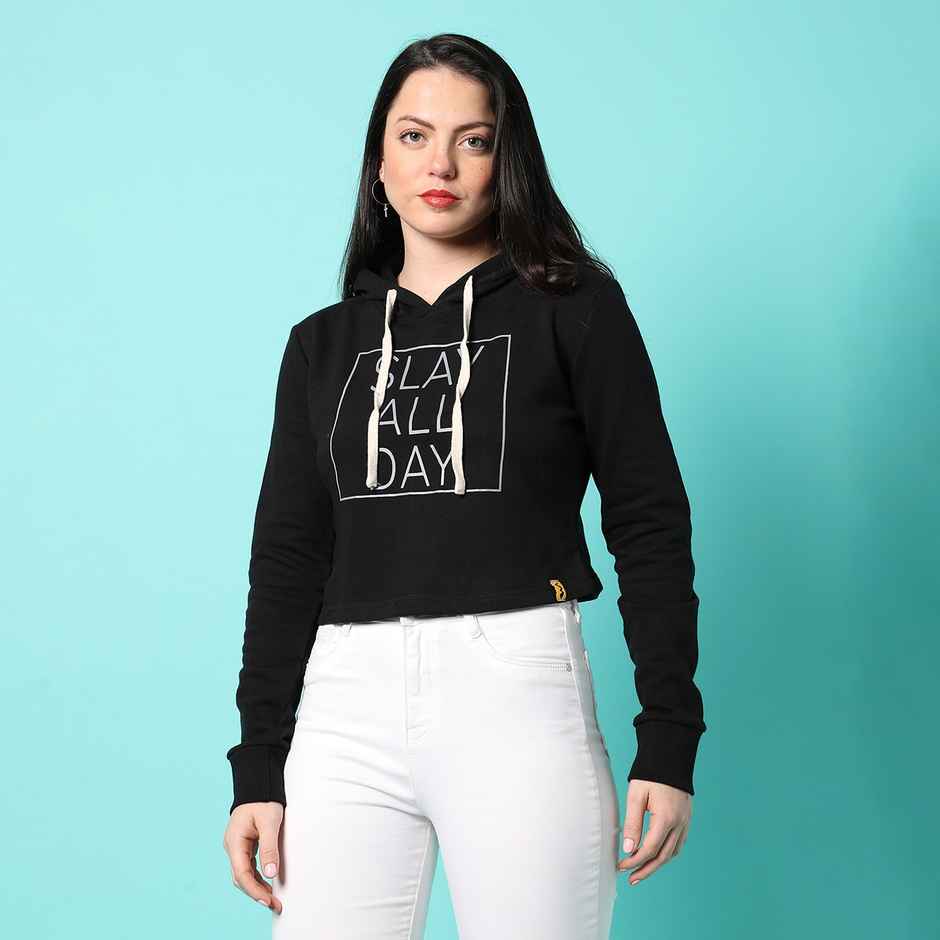 Campus Sutra Women's Hooded Sweatshirt | Black - S
