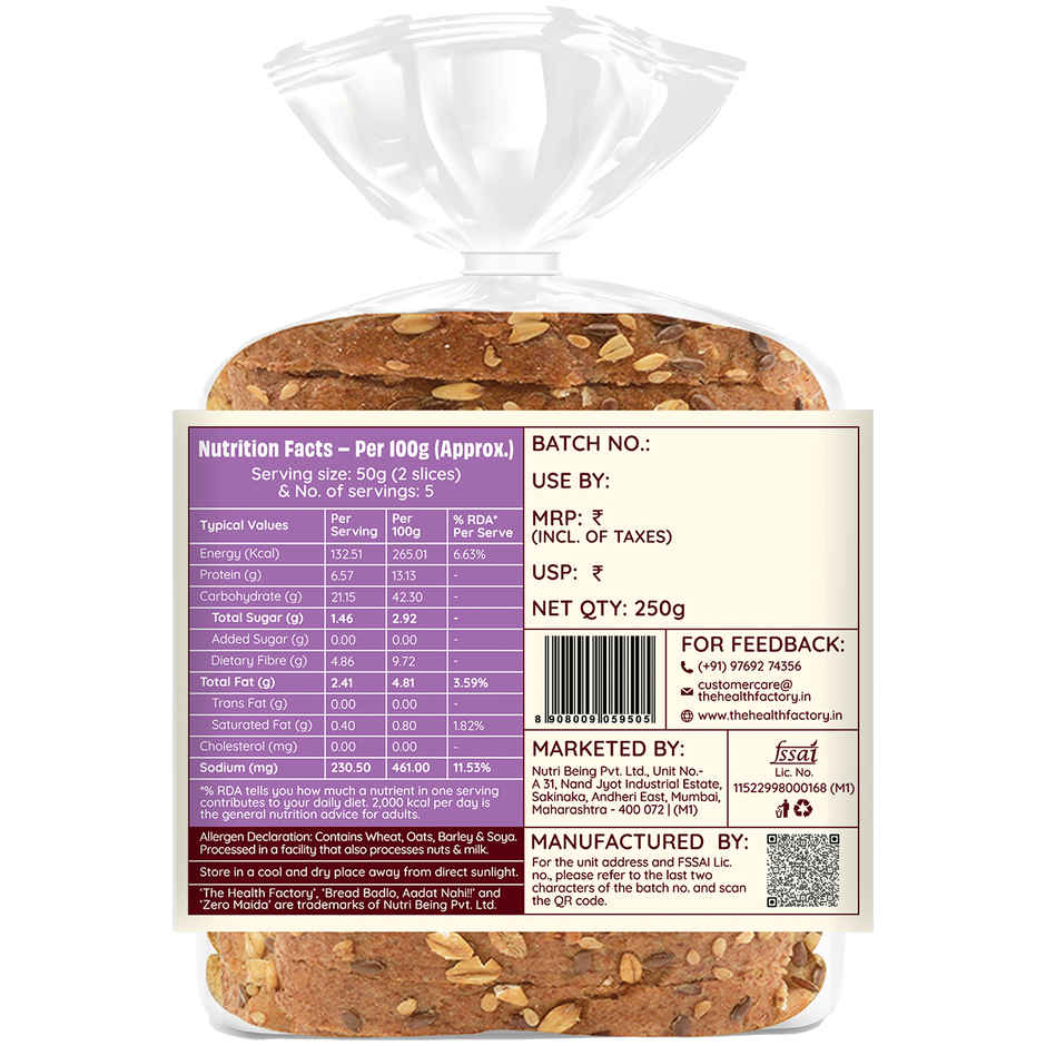 The Health Factory Multigrain Low GI Bread | Zero Maida | No Added Sugar | Whole Wheat Bread