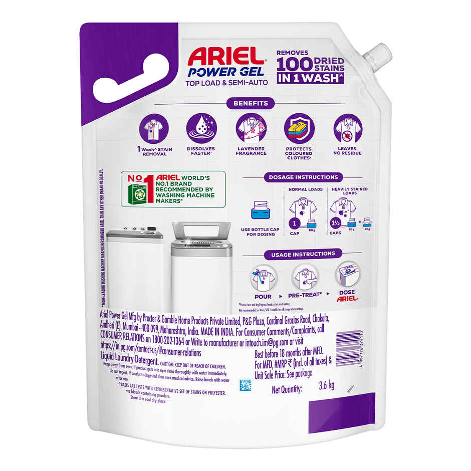 Ariel Lavender Power Gel Liquid Detergent for Top load washing machine