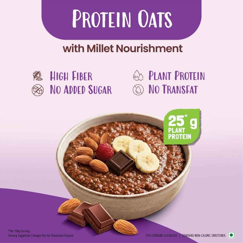 Tata Soulfull No Cook Millet Hi Protein Oats Dark Cocoa & Almond, 25g Plant Protein, High Fibre