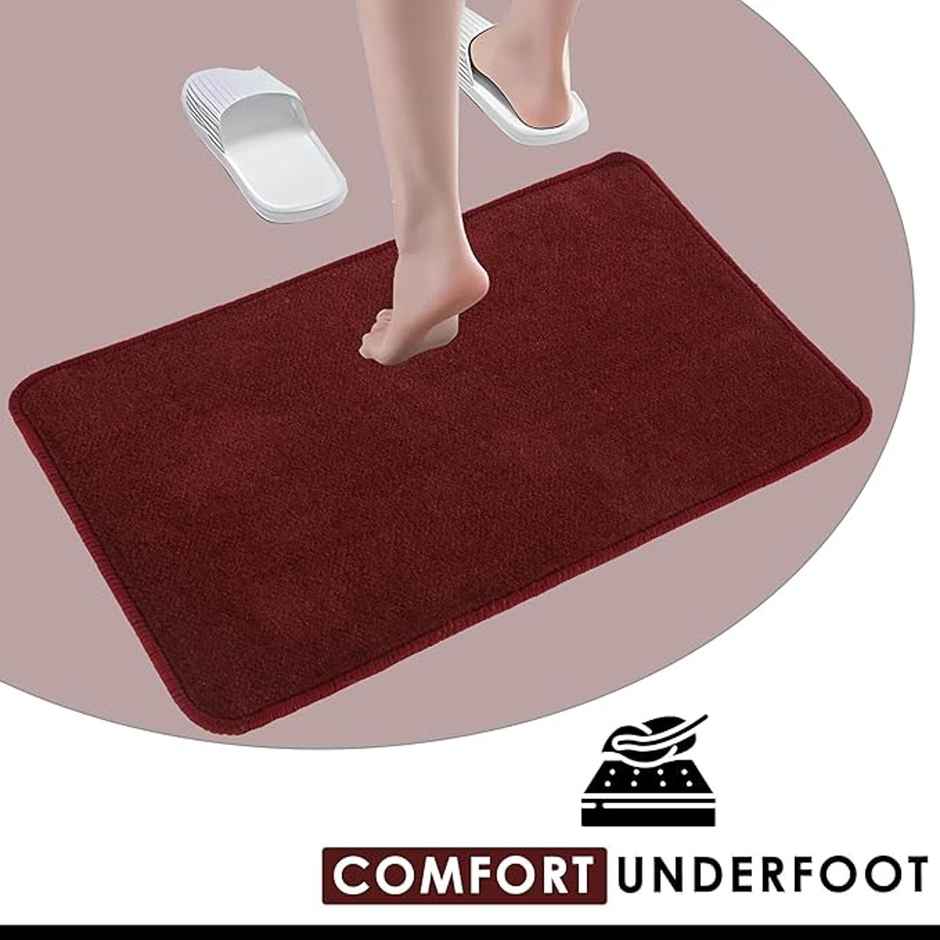 Kuber Industries Microfibre Anti-Skid Door Mats | Maroon & Grey | Pack of 2