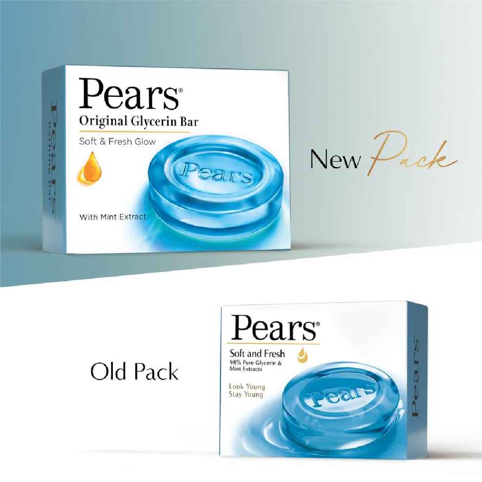 Pears Soft & Fresh Bathing Bar with 98% Pure Glycerine & Mint Extracts - For Fresh Glow