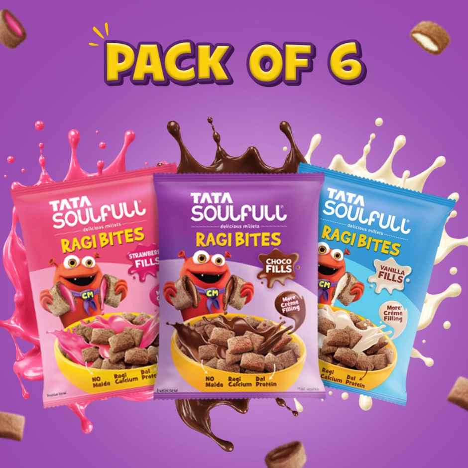 Tata Soulfull Ragi Bites Fills Combo - Chocos, Starwberry & Vanilla | Pack of 5
