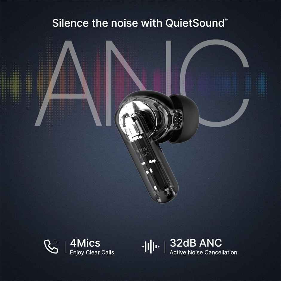 pTron Zenbuds 1 V2 32dB ANC TWS Earbuds | 4 Mic ENC Calls | 40H Playtime | 40ms Game/Music - Blue