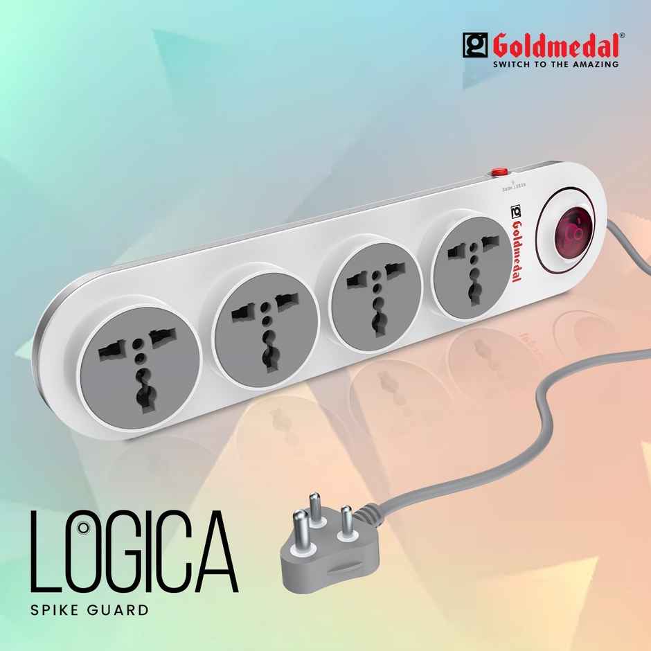 Gold Medal Logica 4X1 Spike Guard | 4 Universal Sockets | Master Switch with Indicator & Surge Protector | 2 Meter Extension Cord | Multi Plug for Home & Office Combo