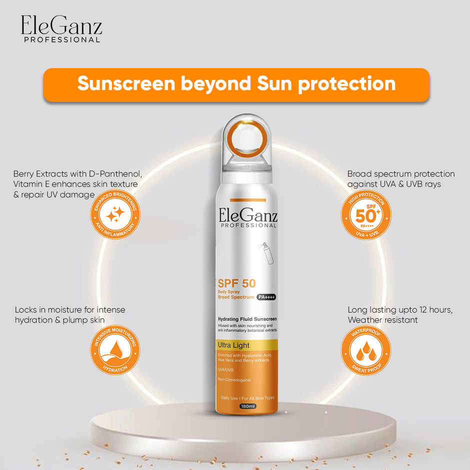 EleGanz Professional Hydrating Fluid Sunscreen Spray For Face & Body | SPF 50 PA++++