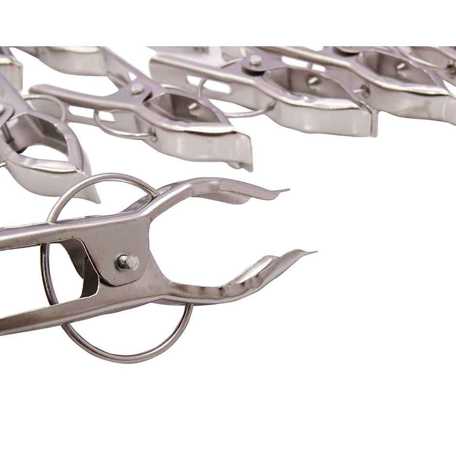 Kuber Industries Heavy Duty & Stainless Steel Hanging Cloth Drying Clips | Silver | Pack of 12