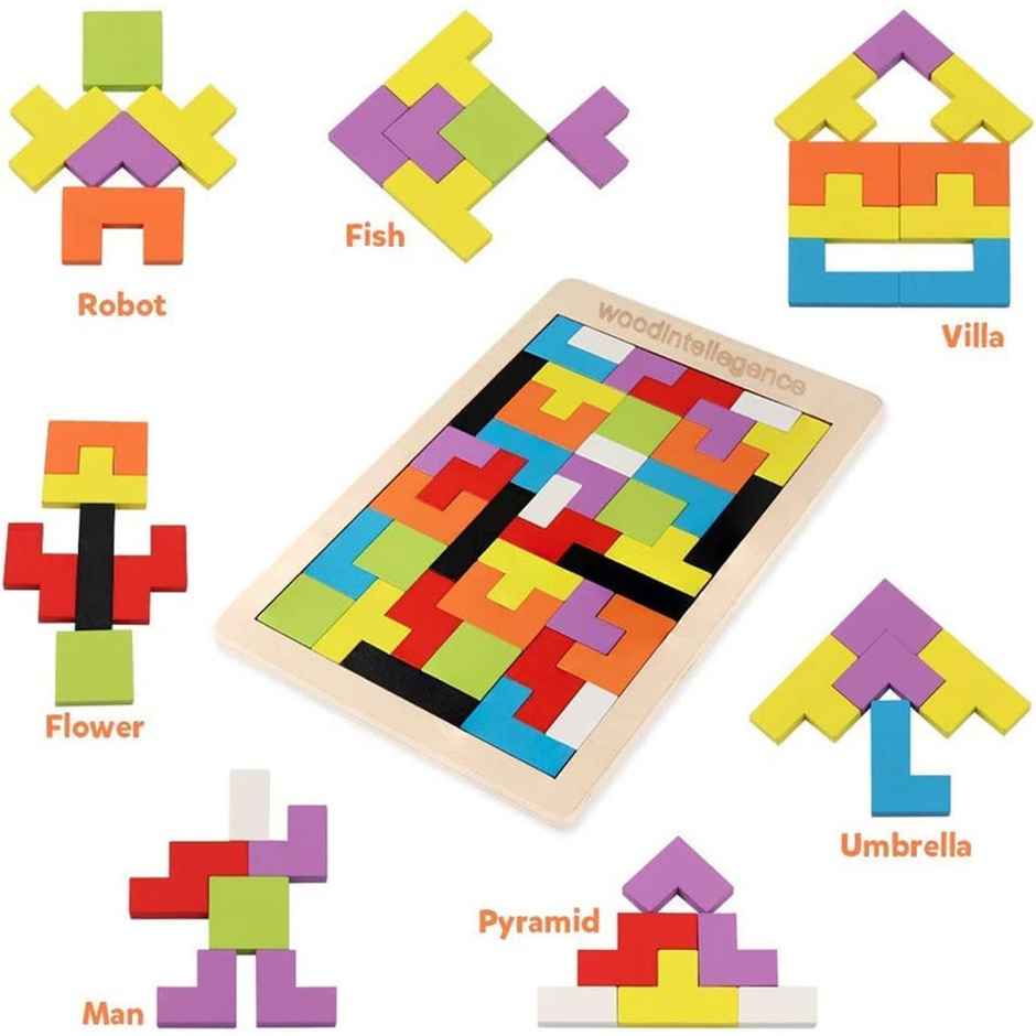 Fablue 40 Pcs Wooden Russian Blocks Puzzle For Kids Adults - Wood Intelligence Puzzle Toy For Kids
