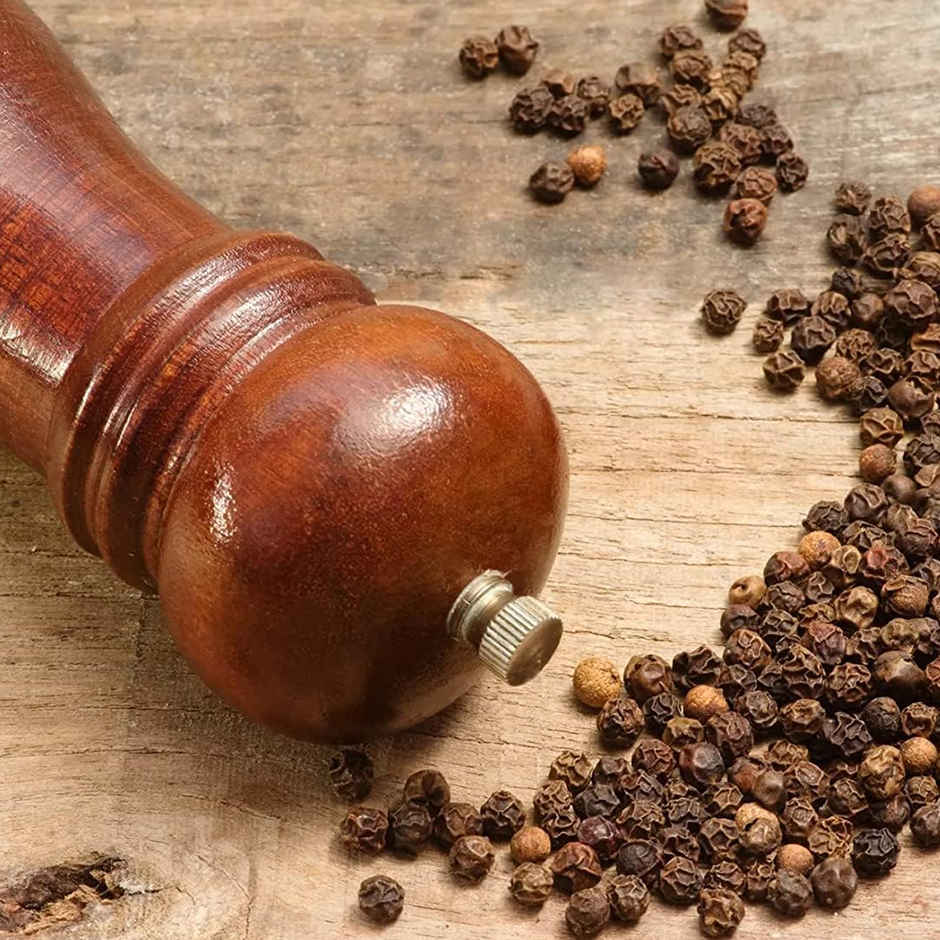 Traditional Wooden Salt & Pepper Shakers with Adjustable Coarseness Refillable | 6 inch BROWN