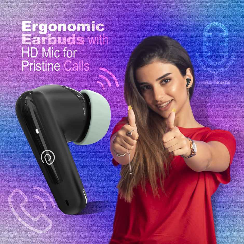 pTron Basspods Mojo TWS Earbuds | 34H Playtime | Clear Calls | Immersive Sound & Voice Assist - Black/Green