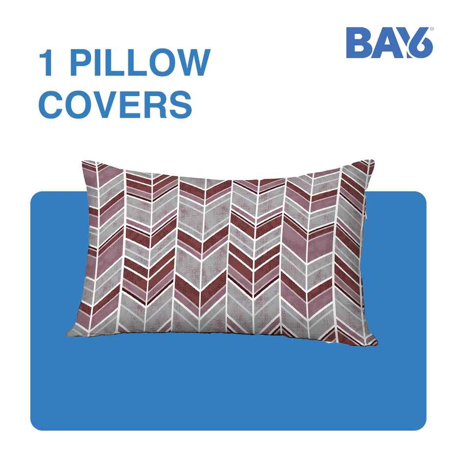 BAY6 Single Microfibre Geometric Print Bedsheet | With Pillow Cover | Maroon & Grey | 59 x 87 in
