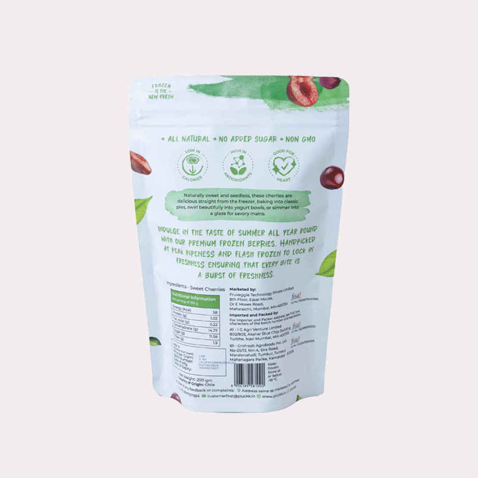 Pluckk Fresh Frozen Seedless Cherry Natural No Added Sugar Non Gmo Antioxidant Potassium Rich Snack