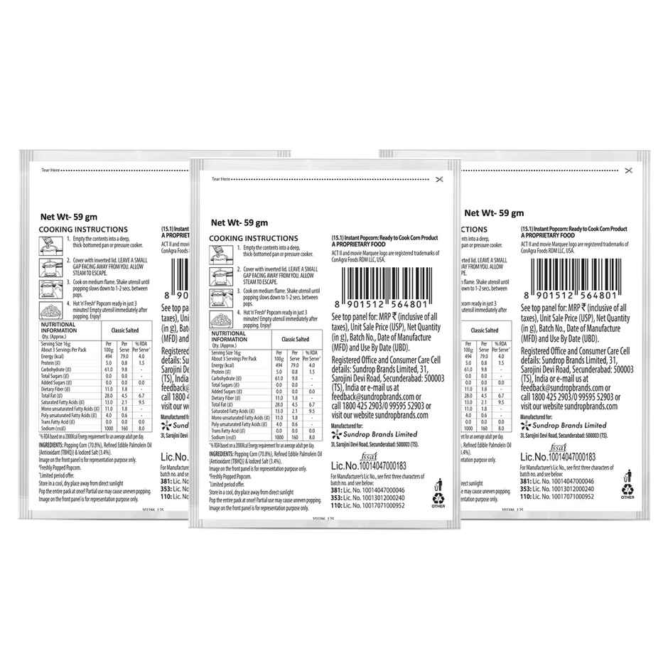 Act II Instant Popcorn - Classic Salted, Combo Pack of 3, Hot & Fresh in 3 Mins Combo  