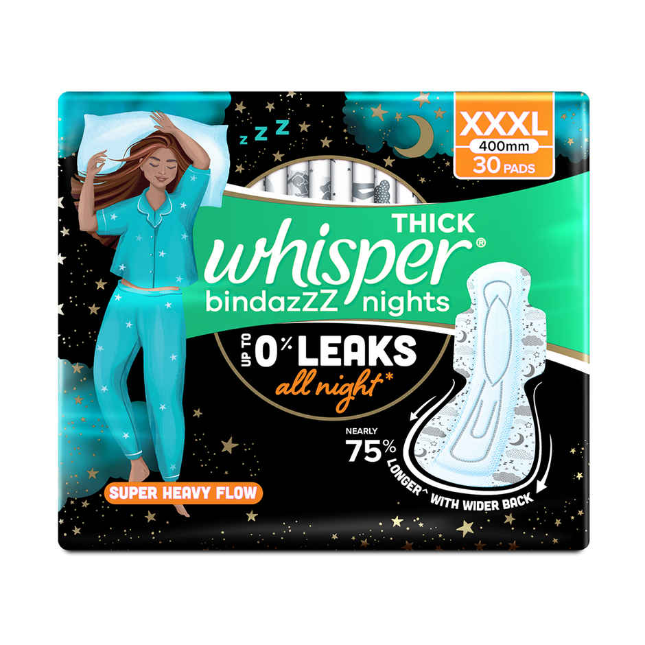 Whisper Bindazzz Nights Sanitary Pads | 3XL | 30 pcs