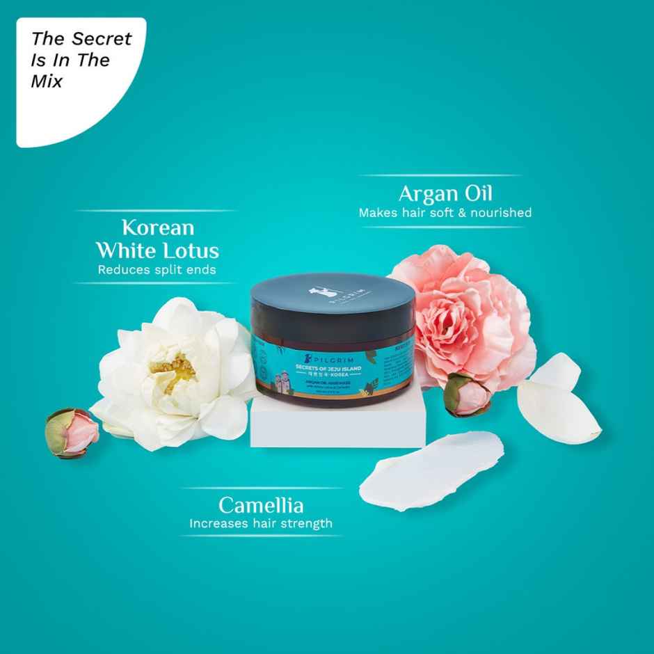 Pilgrim Korean Argan Oil Hair Mask for Dry & Frizzy Hair with White Lotus for Smoothening & Hairfall Control