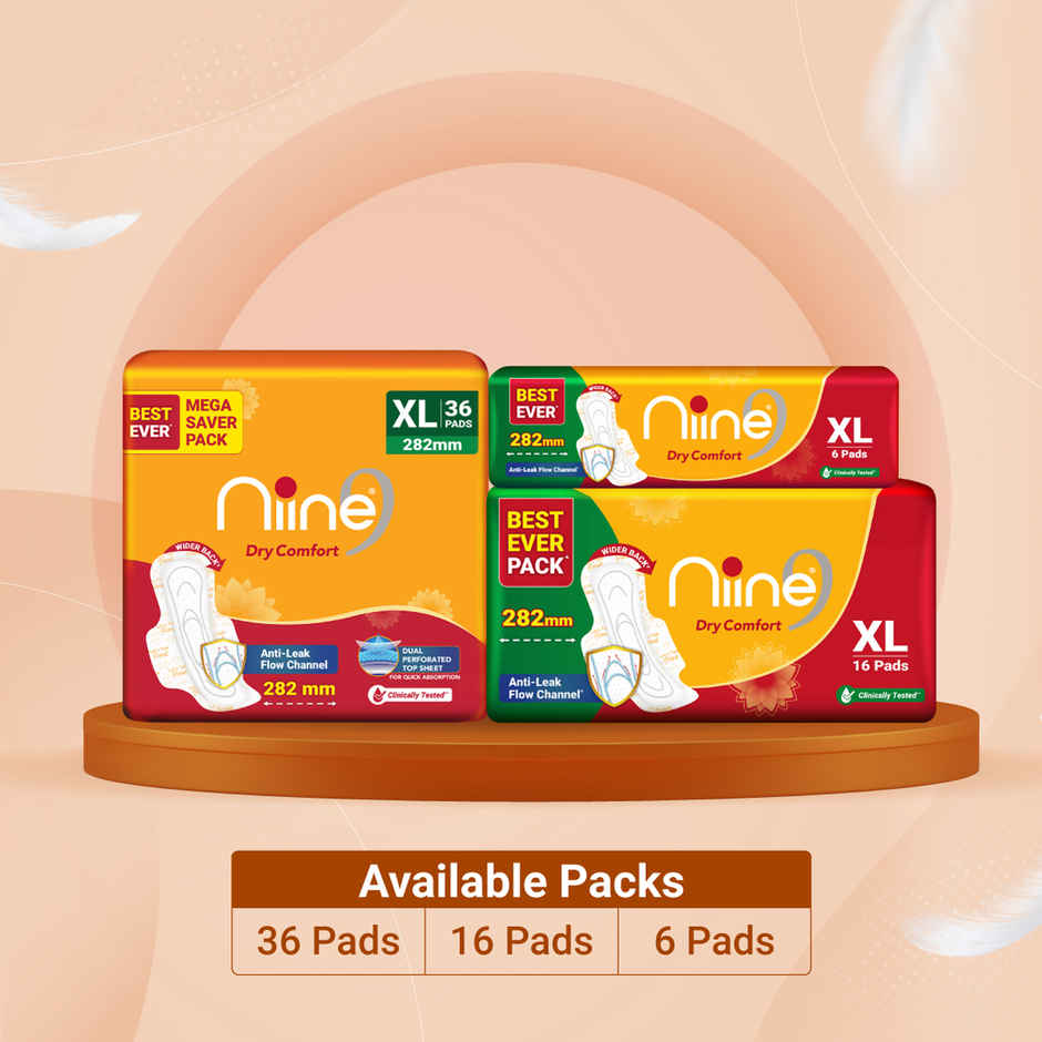 Niine Dry Comfort XL Sanitary Pads | with Quick Absorption | 36 Pads 