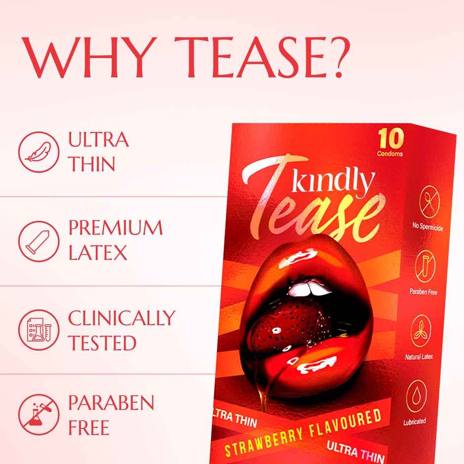 Kindly Health Tease Ultra Thin Strawberry Flavour Condoms