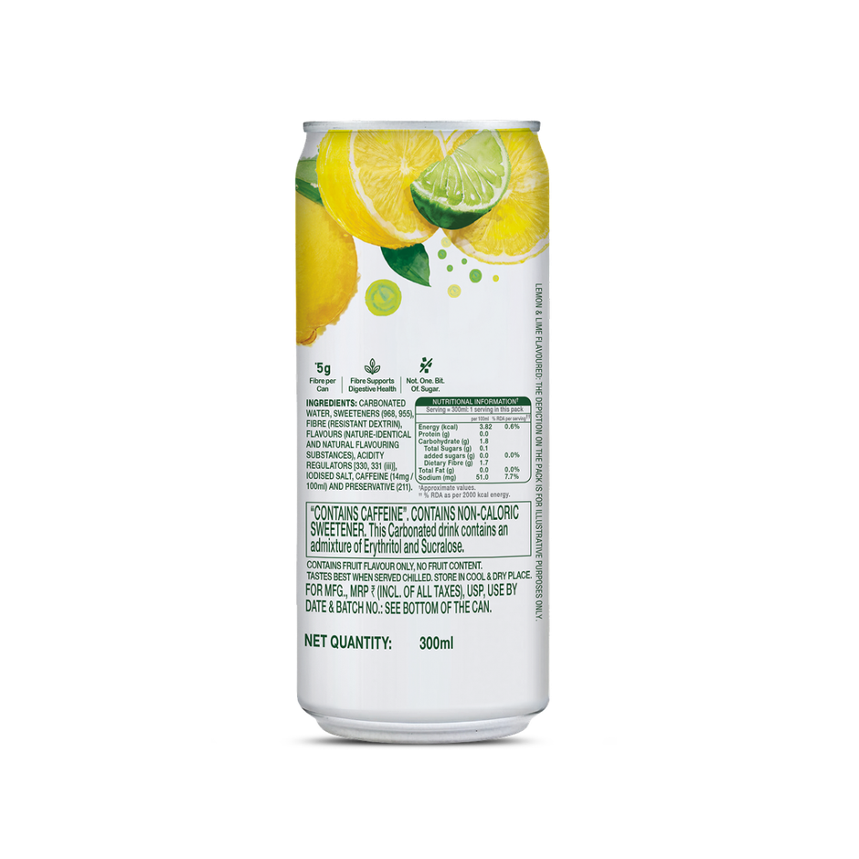 Paper Boat Zero Prebiotic Soda Lemon Lime, 5g Fibre, Caffeinated Sugar Free Cold Drink