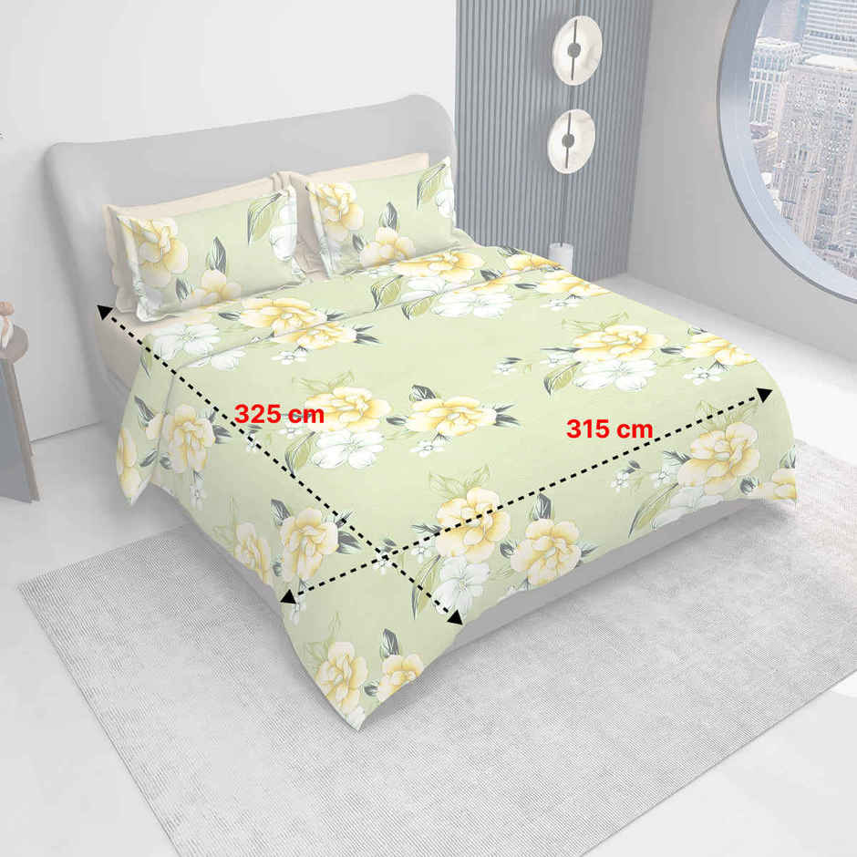 BAY6 120 GSM Double Bedsheet Floral Print with 2 Pillow Covers | 220 x 240 cm - Green