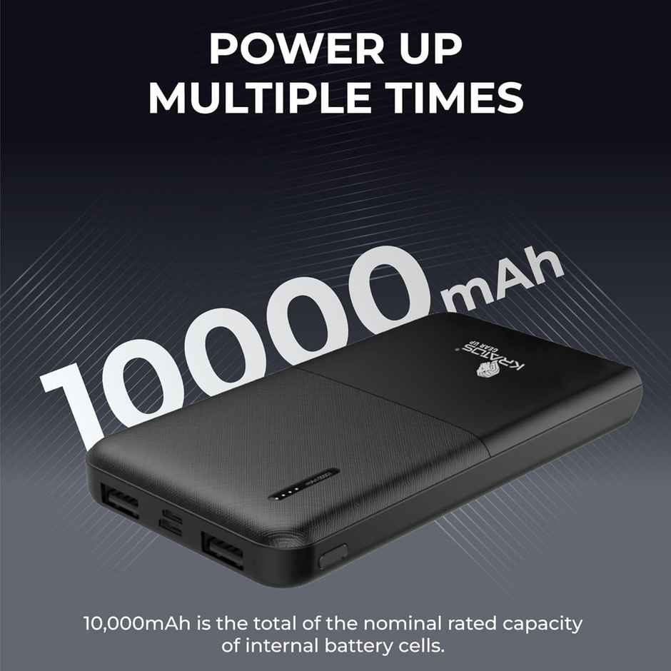 Kratos 10000 mAh Legend Pro Power Bank with USB C/B Input | Dual USB A Output | Slim and Stylish | 12w