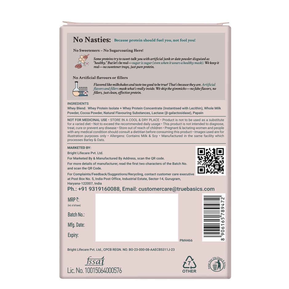 TrueBasics Clean Whey Protein Powder Isolate & Concentrate Blend (Chocolate )