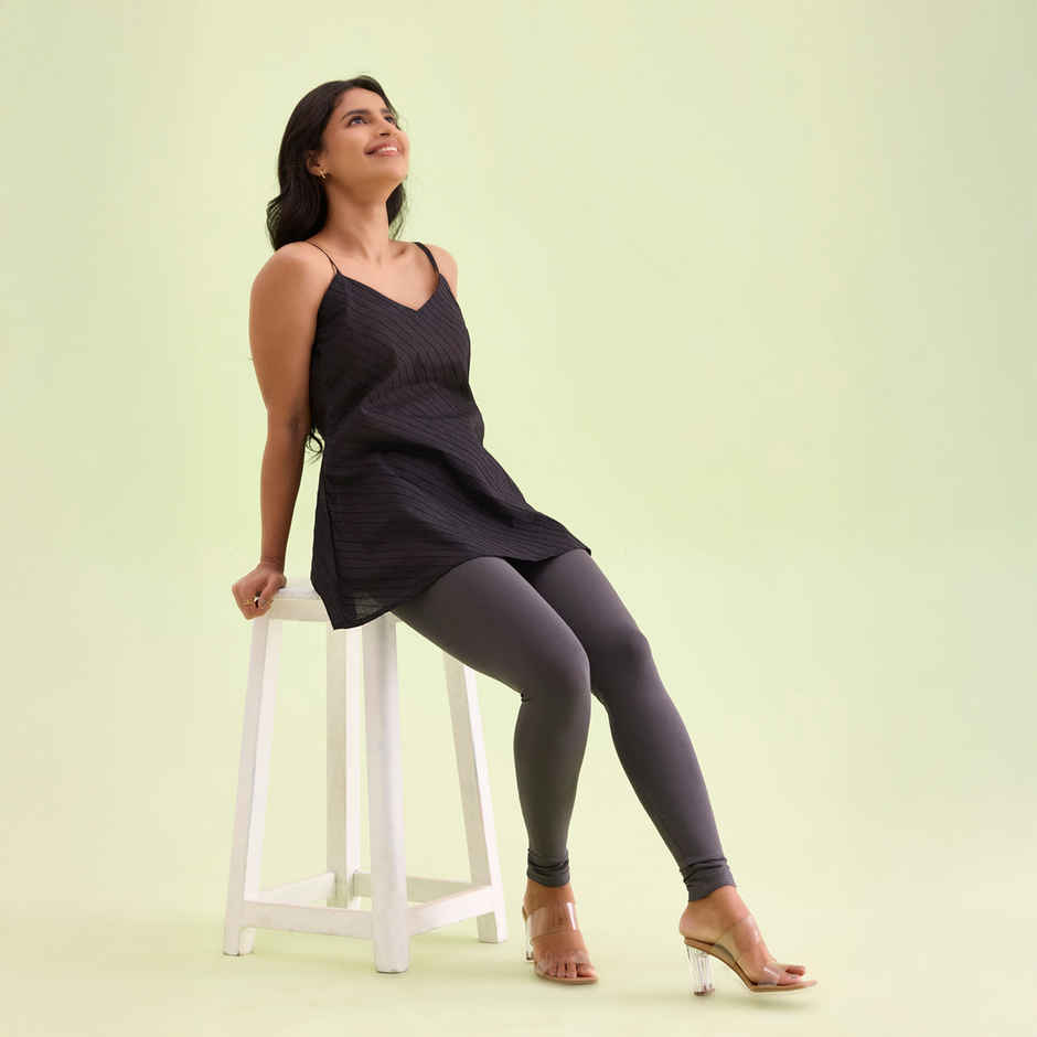 Go Colors Women's Solid Mid Rise Ankle Length Leggings | Silver Grey - M