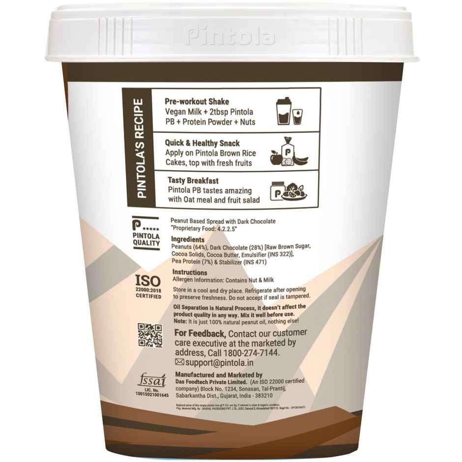Pintola Dark Chocolate Performance Series Peanut Butter (Crunchy)- VEGan Protein 26% Protein